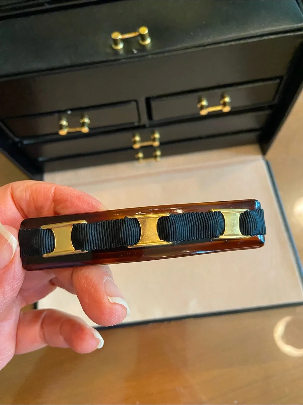 Pristine Vintage 1980’s Black Grosgrain Barrette Clip. Mint